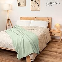 Vista 31 de Carressa Linen Pure Cotton, Luxury Twin Size Soft White Blanket Herringbone Pattern, Lightweight, Soft & Cozy Premium Fall Bed Throw Blanket for All