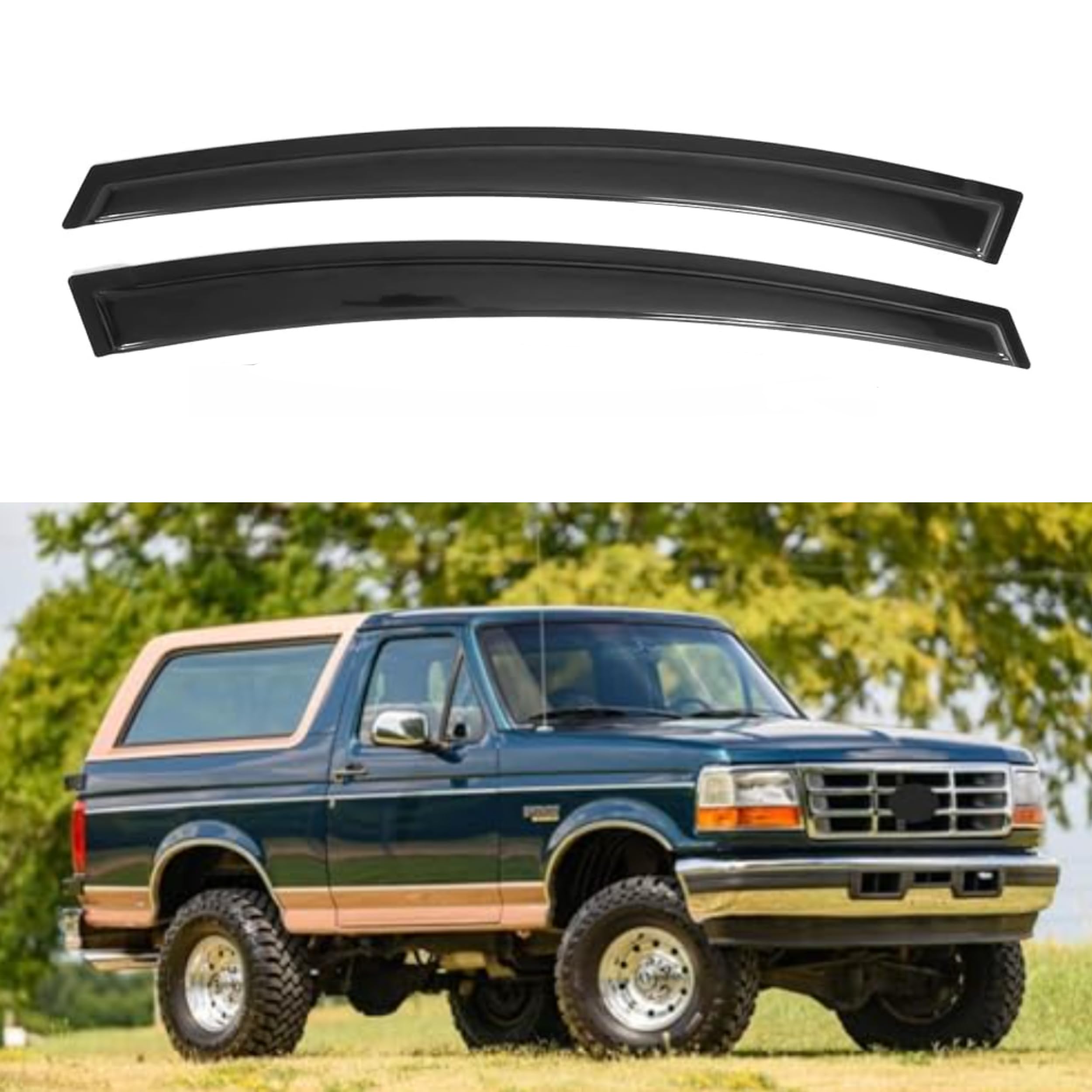 IG Window Visor for 1980-1996 Ford Bronco & F150-F350, Rain Guard Tape-On Durable Side Vent Window Deflector for Ford F250 HD 1997