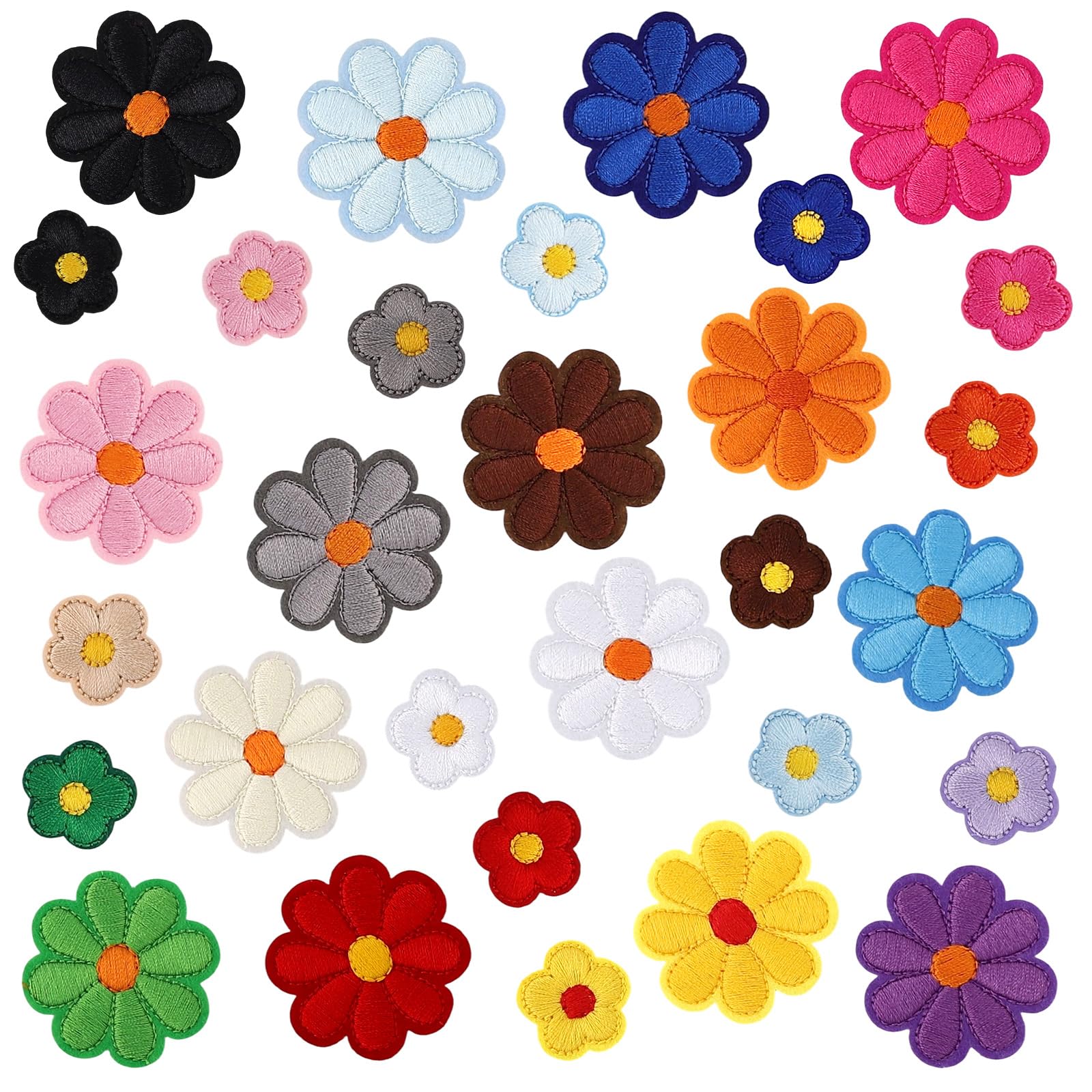 60Pcs Flower Iron on Patches 15 Colors Flowers Applique Patches for Clothes
