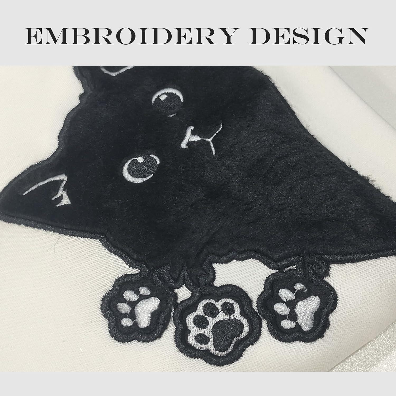 Women Graphic Cat Embroidery Crewneck Sweatshirts Funny Claws Pullover Tops Cat Lovers - Image 6