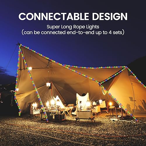 Miniatura 6 de Cuerda de luces de 33 pies, 24 V, 240 luces LED para exteriores, tira de luces impermeables de bajo voltaje de 2 cables con 8 modos para patio,
