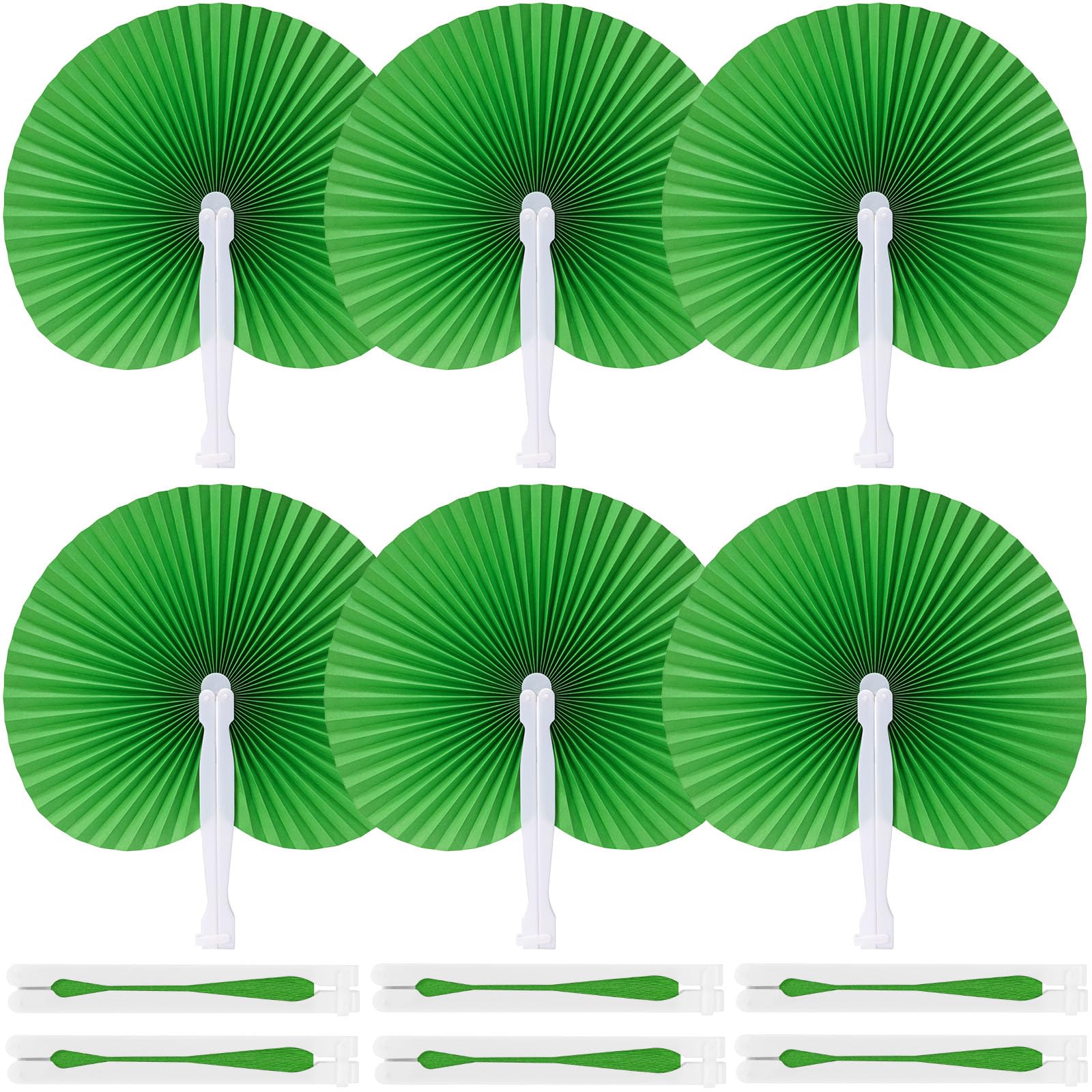JOHOUSE Decorative Round Hand Fan Foldable, 12 Packs Green Folding Fans Handheld Chinese and Japanese Style Crafts for Wedding, Dancing, Party Favors DIY Decoration