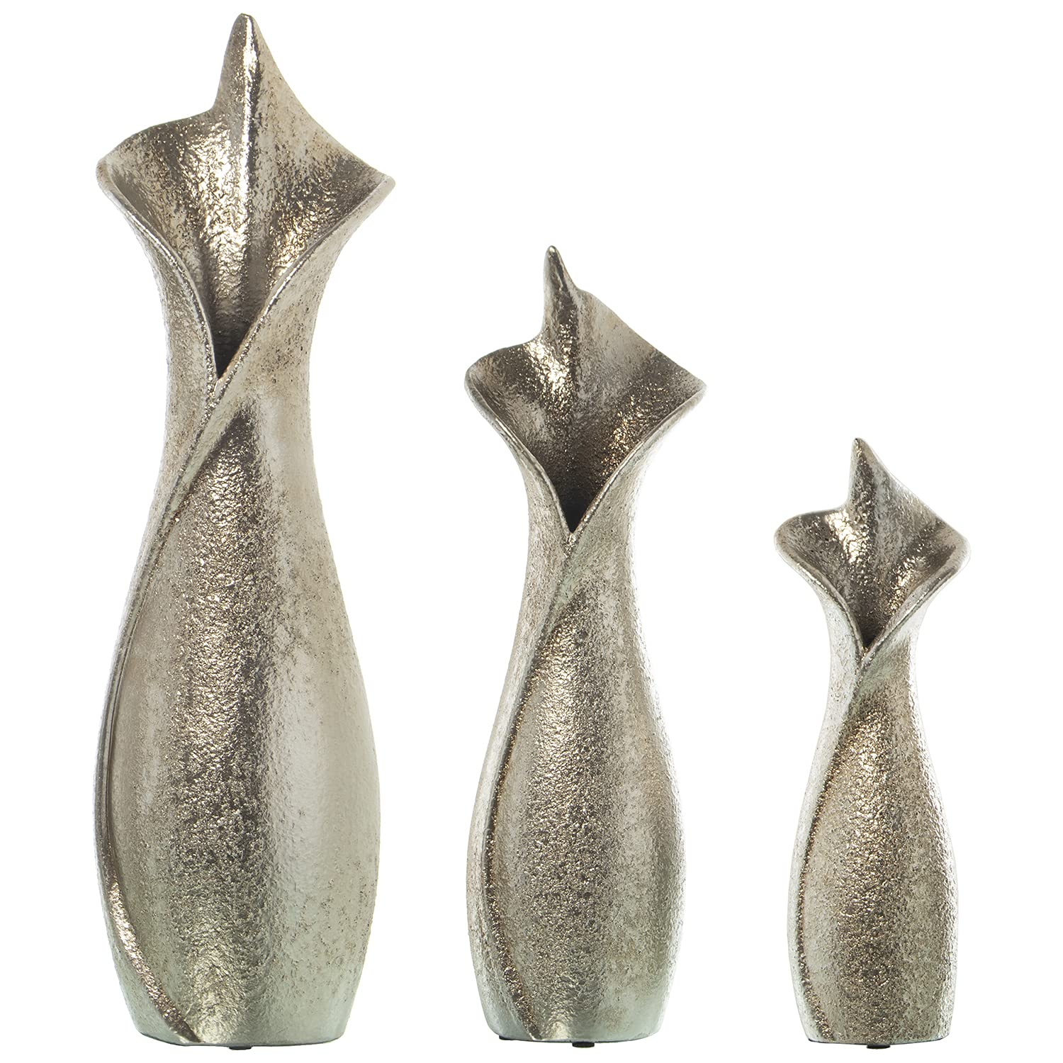 Vases en céramique argentés de luxe : lot de 3 jarres élégantes pour décoration haut de gamme