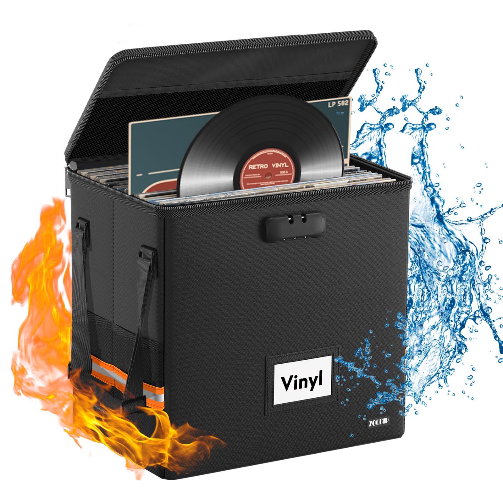 Caja de almacenamiento de discos de vinilo ignífuga con cerradura, organizador de discos pequeños resistente al agua, funda de transporte plegable para almacenamiento de discos de vinilo,