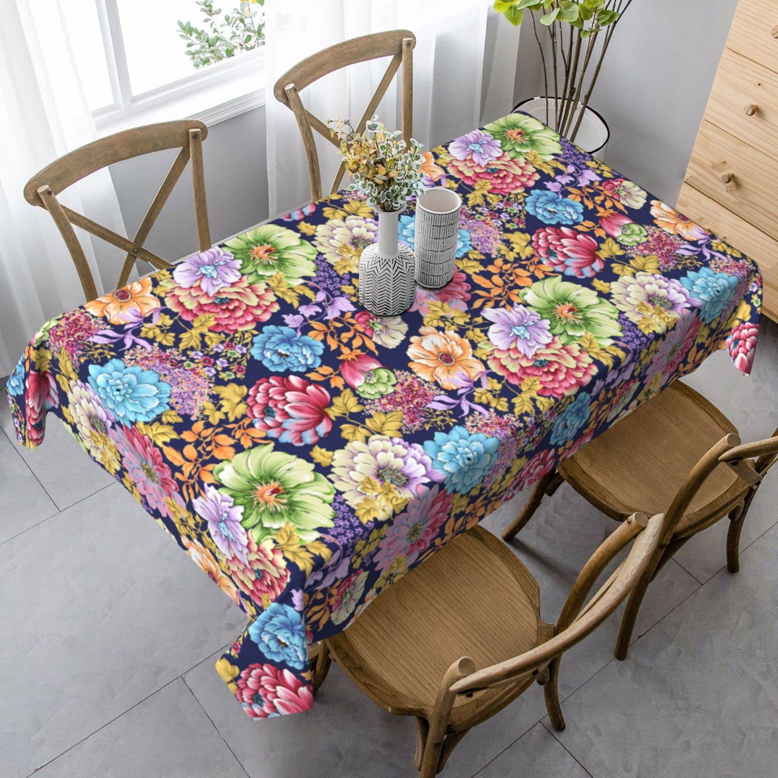 mutakin Flower Leaf Tablecloth Rectangle Table Cloth Washable Table Cover for Decoration Kitchen Dining Room 60x90 Inch