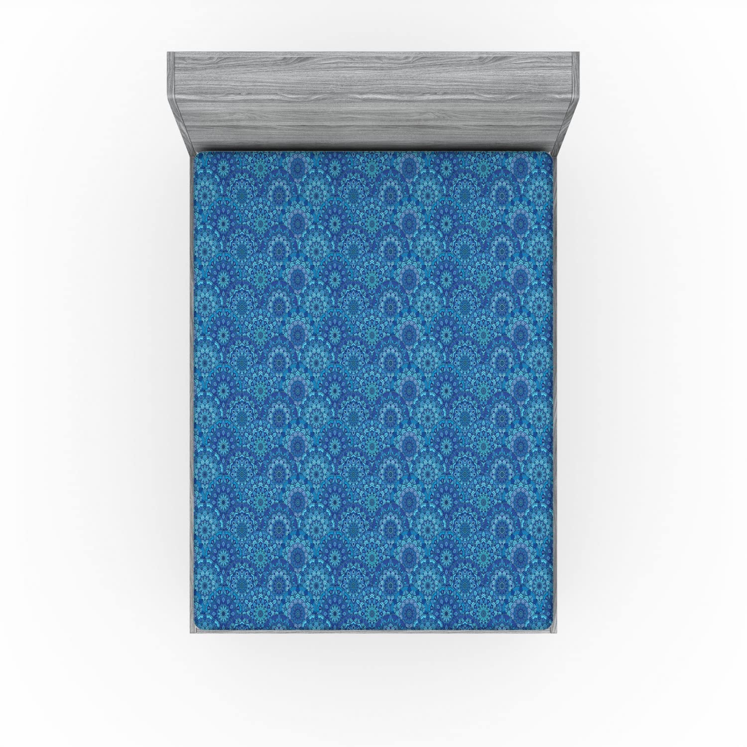 Ambesonne Blue Mandala 2 Pack Fitted Sheet, Curvy Hippie Scales, Bed Cover All-Round Elastic Deep Pockets 2 Pieces, Package Contains 2 Full Size Fitted Sheets, Violet Blue