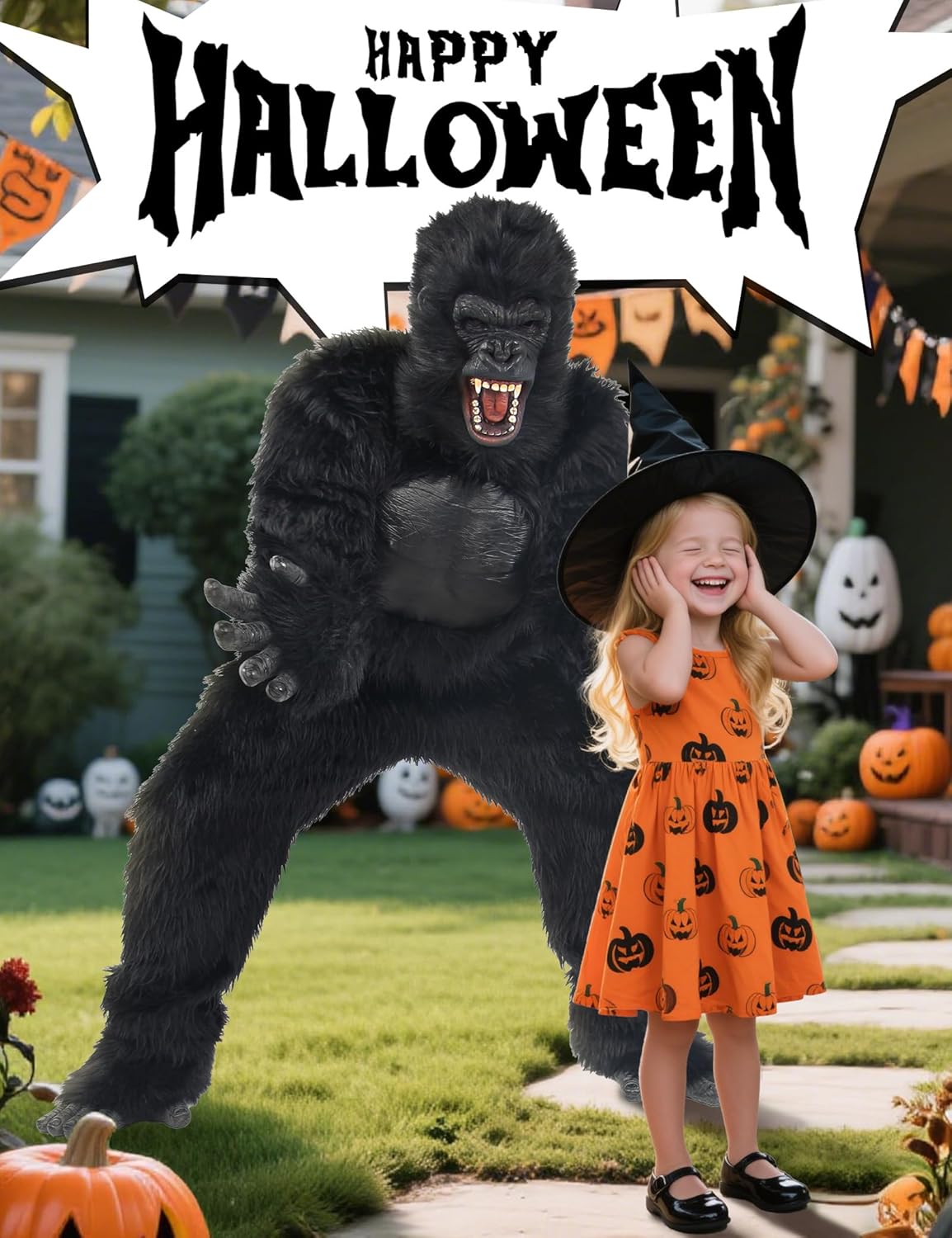 Halloween Gorilla Costume Adult Men Funny Onesie Furry Suit Plus Animal Chimpanzees Costumes Cosplay Party - Image 6