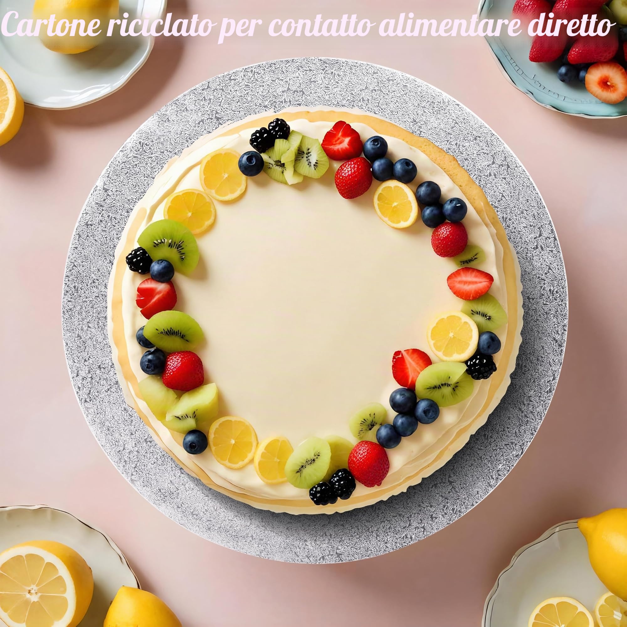 Sottotorta Tondo Cake Board 12 mm - Ø 30 cm - Argento - 5 Pezzi Cake Drum Rotondo, Vassoio Torta in Cartone, Riutilizzabili Base Torta Rivestita per Decorazione, Matrimoni, Compleanno