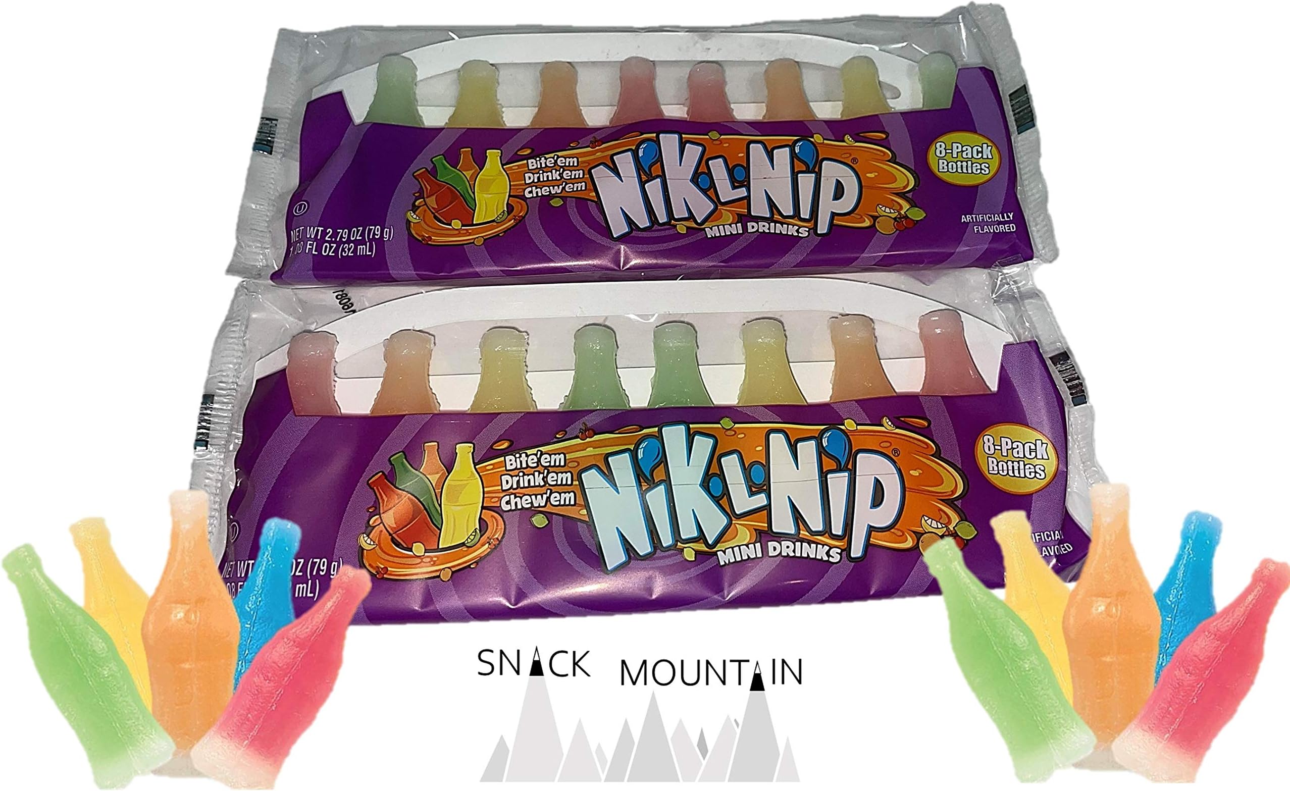 Wax Bottle Candy Drinks (8 Bottles) 2 Variety Packs Original Nik by Snack Mountain