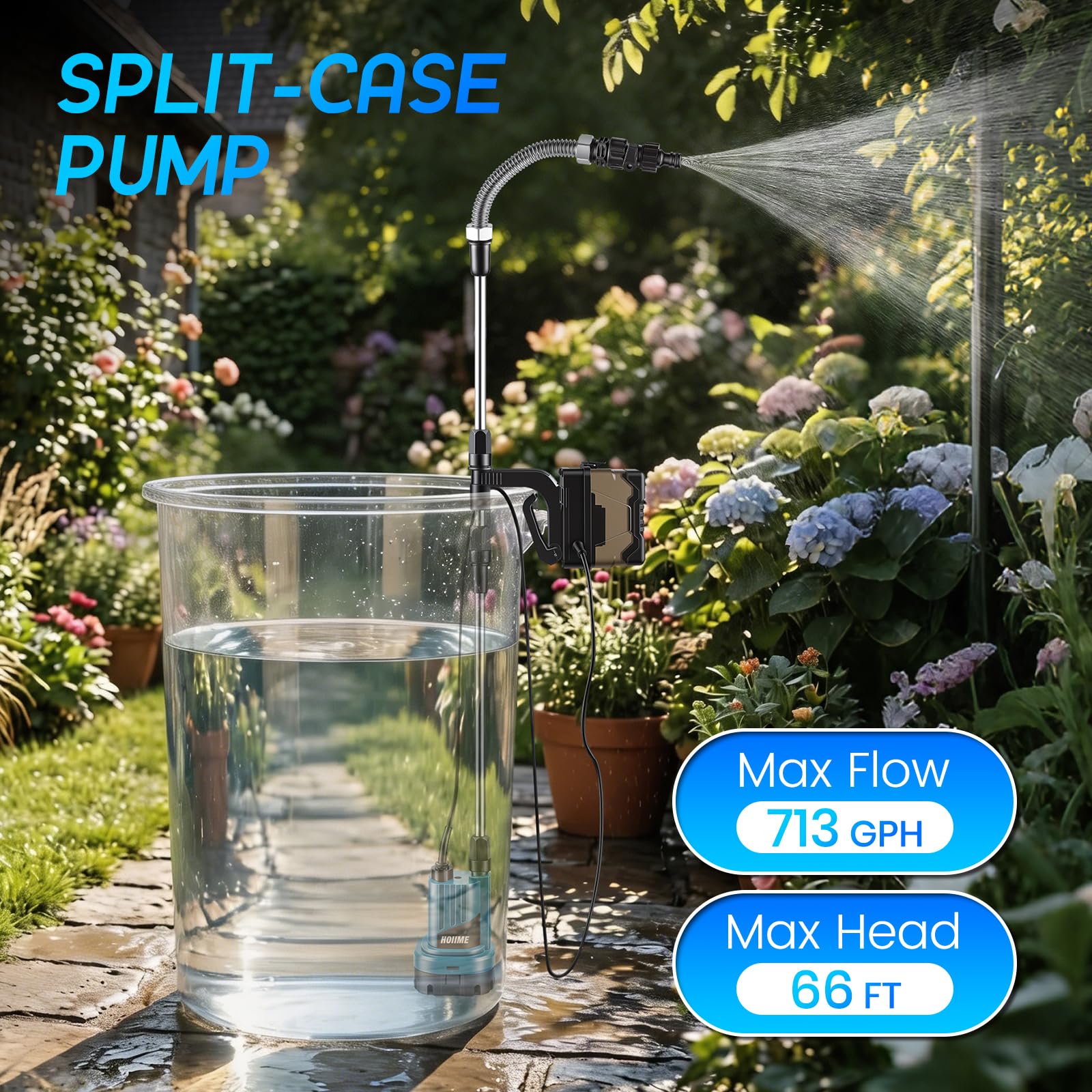 Akku-Tauchdruck Regenfasspumpe Kompatibel mit Maki-ta 18V Akku, 300W Regenfasspumpe Schmutzwasserpumpe, Fördermenge 5000L/h, Förderhöhe 8m (Ohne Akku)