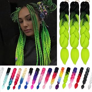 3 Pack Braiding Hair Ombre Braiding Hair 24 Inch Jumbo Braiding Hair Extension,Nature Synthetic Hair Extensions for Braid smulticolour（Black/green/B13）