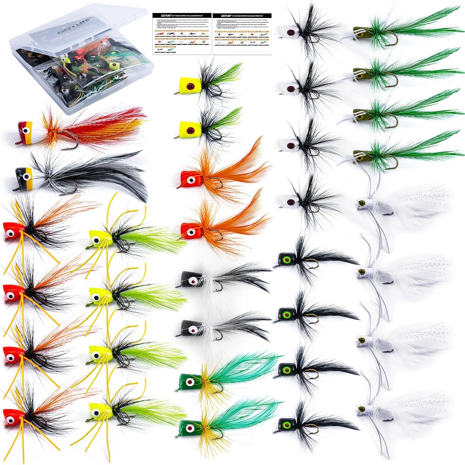 Goture Fly Fishing Poppers Lures, Topwater Popper Flies Bugs Lure, Fly Fish Poppers Fishing Lures Kit, Dry Flies for Panfish Bluegill Crappie Sunfish Bass Trout Salmon