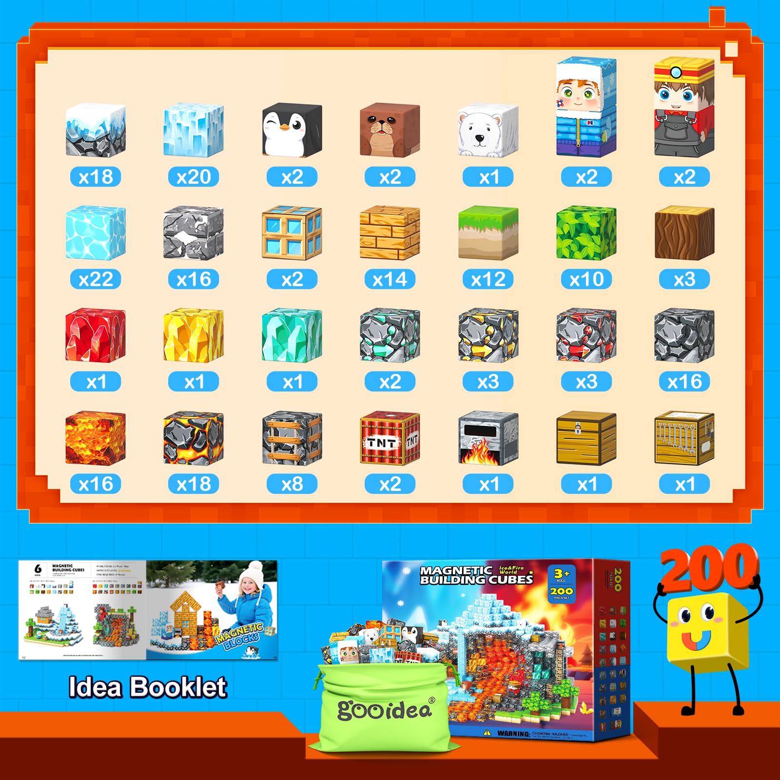 Magnetic Blocks - 200PCS Magnetic Building Blocks Sensory Toys for Kids Ages 3-5 4-8 5-7 8-12, Mine Magnet World Craft Cubes for Kids, STEM Toys Birthday Game Gifts for 3+ Years Old Boys and Girls