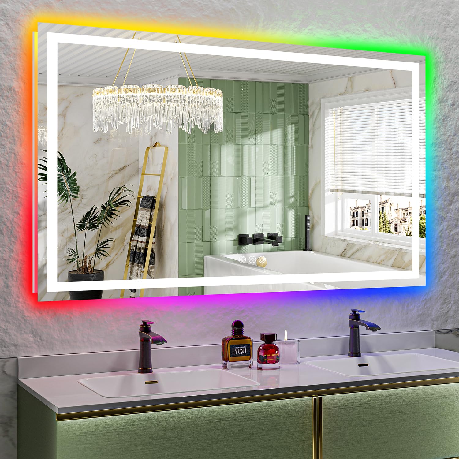 66x40 LED Bathroom Mirror with Lights, RGB Backlit Lighted Mirror