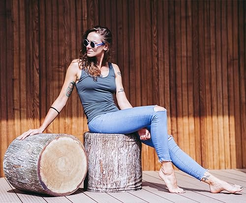 Miniatura 7 de Delsit Woody - Puf otomano para exteriores, estampado de ratán, asiento redondo impermeable y ligero, hecho en Europa, reposapiés, decoración y