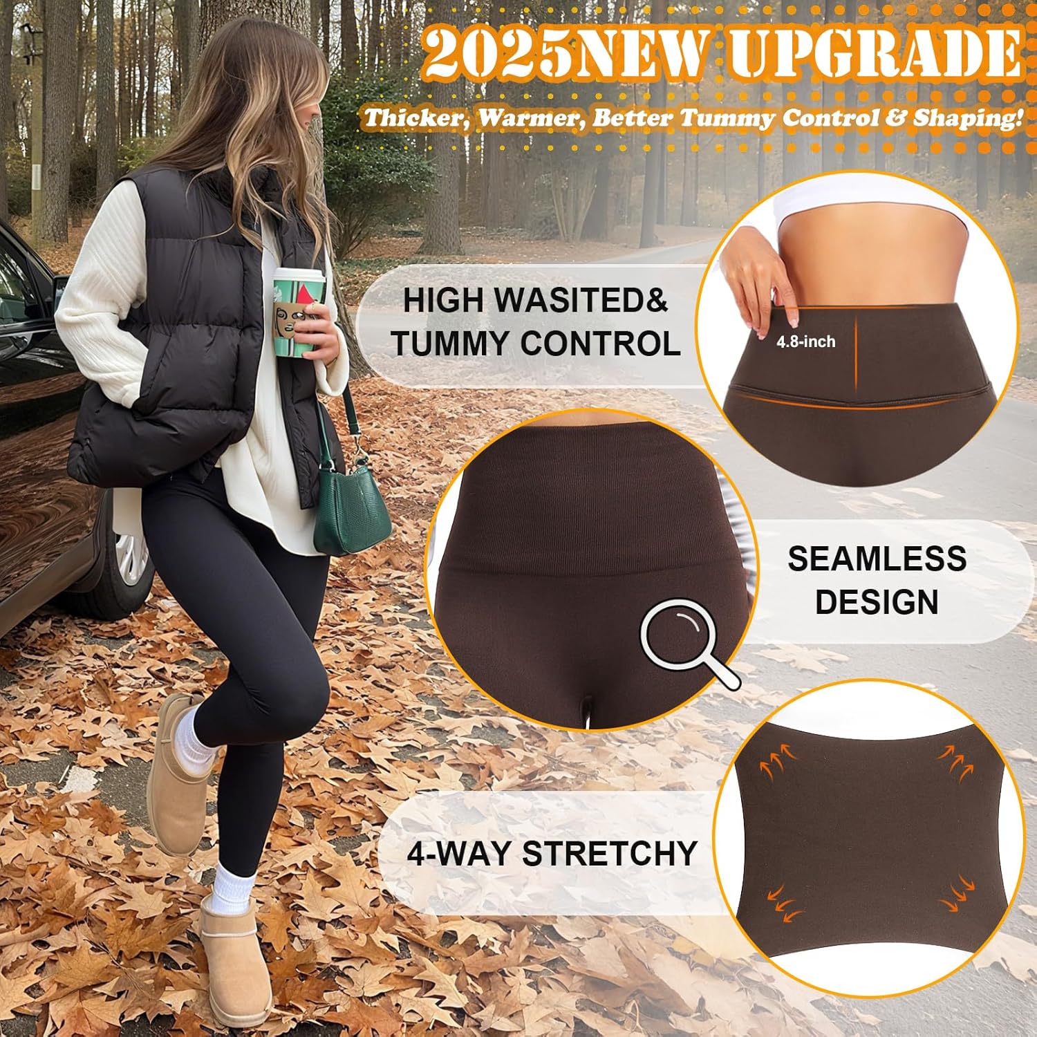 yeuG Fleece Lined Leggings for Women Thermal High Waisted Tummy Control Seamless Workout Yoga Pants - Image 5