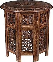 Lightnpro Handcrafted 18x18 Octagonal Wooden End Table - Solid Mango Wood, Burnt Antique Finish, Vintage Accent for Living Room & Bedroom