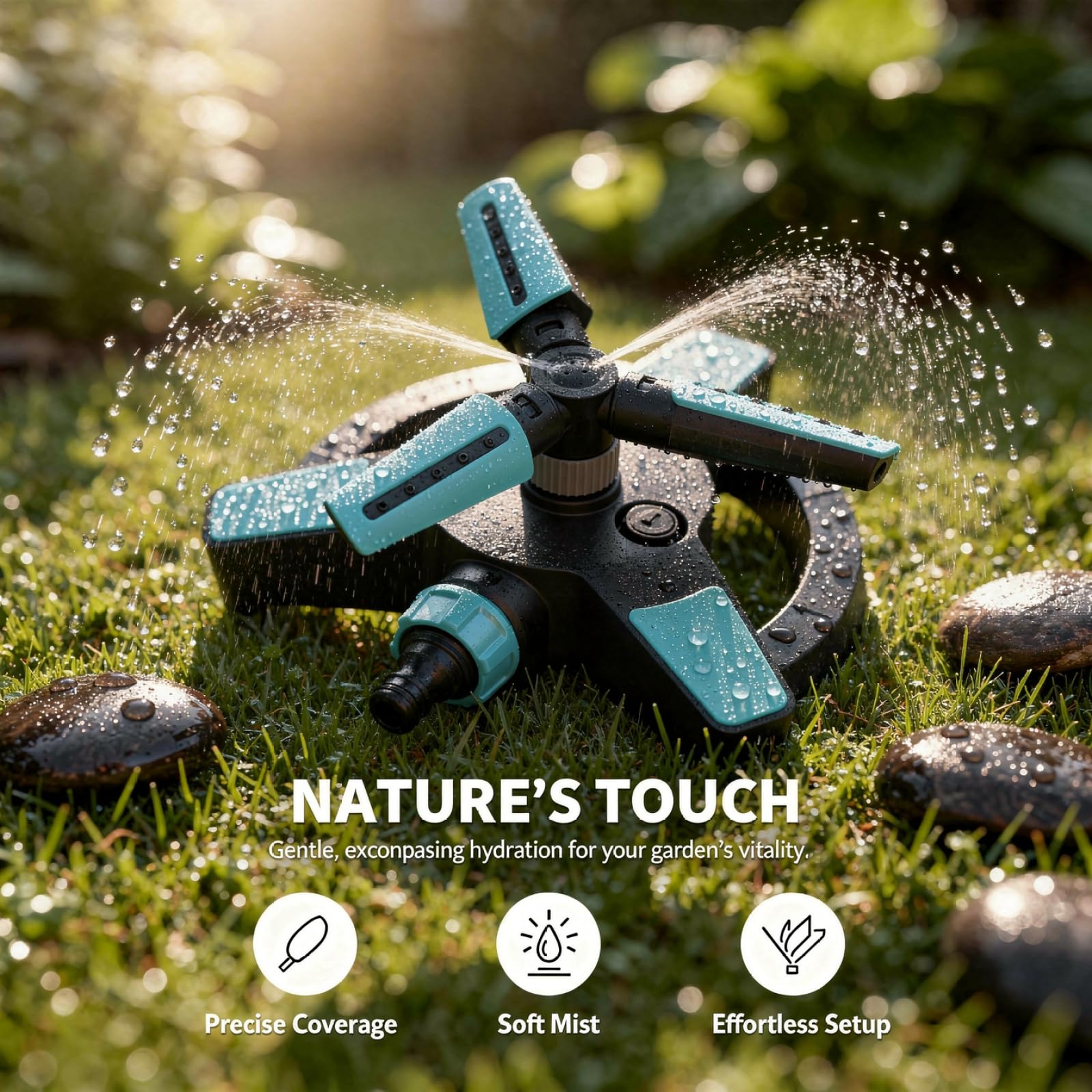360° drehbarer Rasensprenger für den Garten, automatisch rotierender Gartensprenger mit verstellbaren Düsen, Sprühradius 2 bis 10 m, wasserbetrieben für große Flächen, 8,2 x 7,6 x 3,7 Zoll
