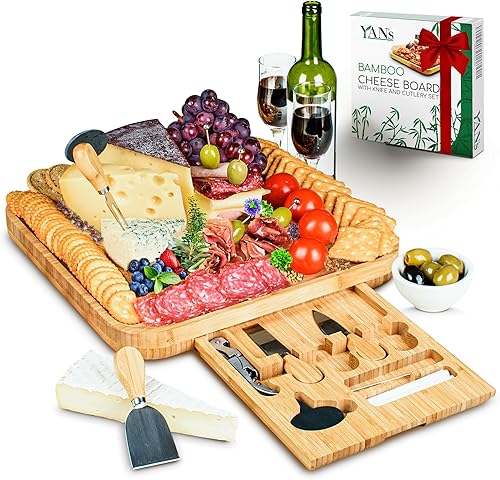 YAN's Juego de tablas de queso de bambú para charcutería, juego de tablas de charcutería extragrande, bandeja de charcutería, regalos únicos para