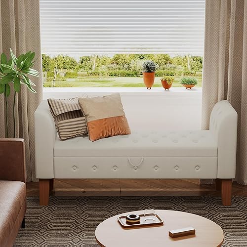 Miniatura 20 de Awonde Banco de almacenamiento armado para dormitorio, entrada, sala de estar, banco otomano tapizado copetudo, color gris Gris,Beige,Gris