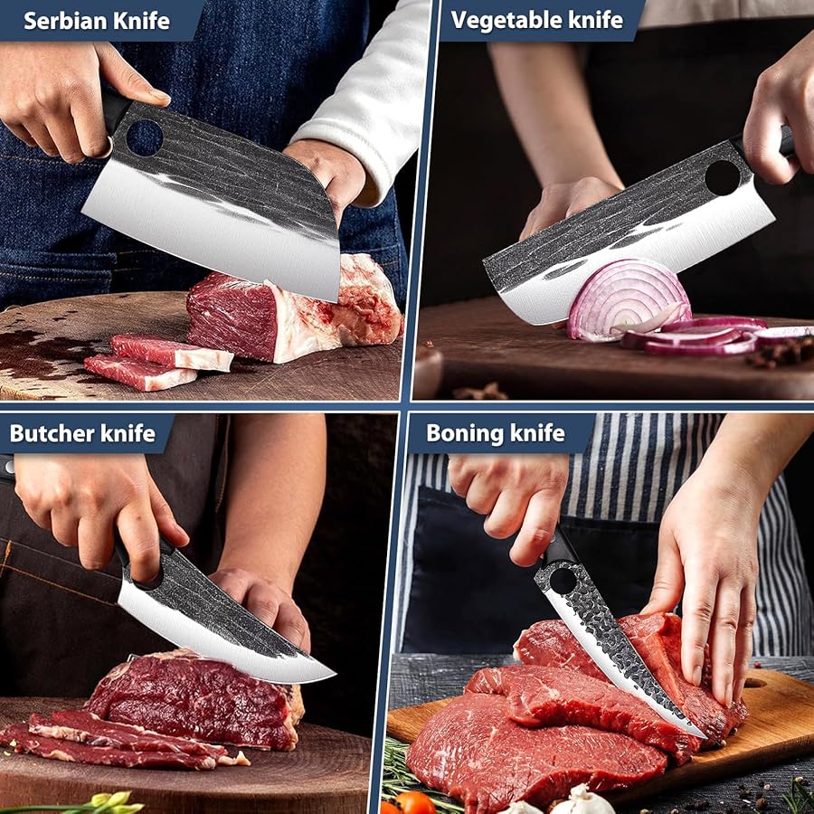 TIVOLI Professional Butcher Knife Set for Meat Processing, 7Pcs High Carbon Steel Hand Forged BBQ Knife Sets, Serbian Chef Knife Set with Ergonomic Handle for Kitchen Outdoor Cooking Gifts - image 2
