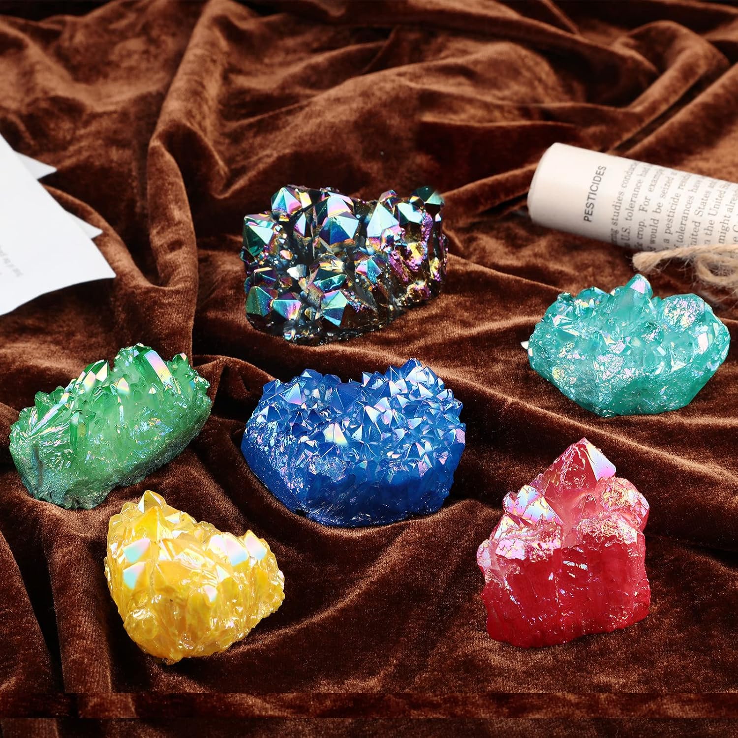 Nupuyai Titanium Coated Rock Quartz Crystal Cluster Drusy Geode for Healing Reiki Energy Irregular Rough Gemstone for Home Decor Yellow - Image 3