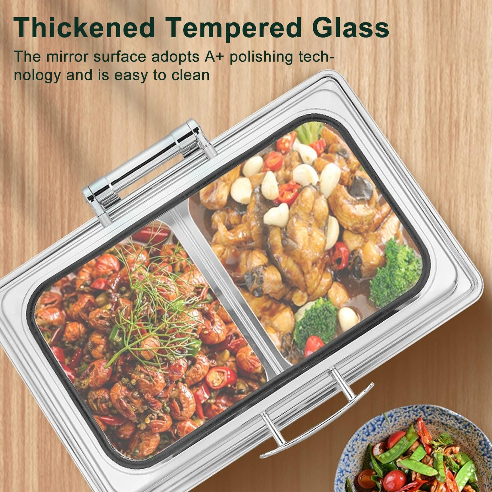 9L Scaldavivande Elettrico per Buffet, Acciaio Inossidabile(1/2) | Chafing Dish Elettrico, Professionale Vassoi Scaldavivande con Touche Intelligente LED, Temperatura Regolabile30-90°C