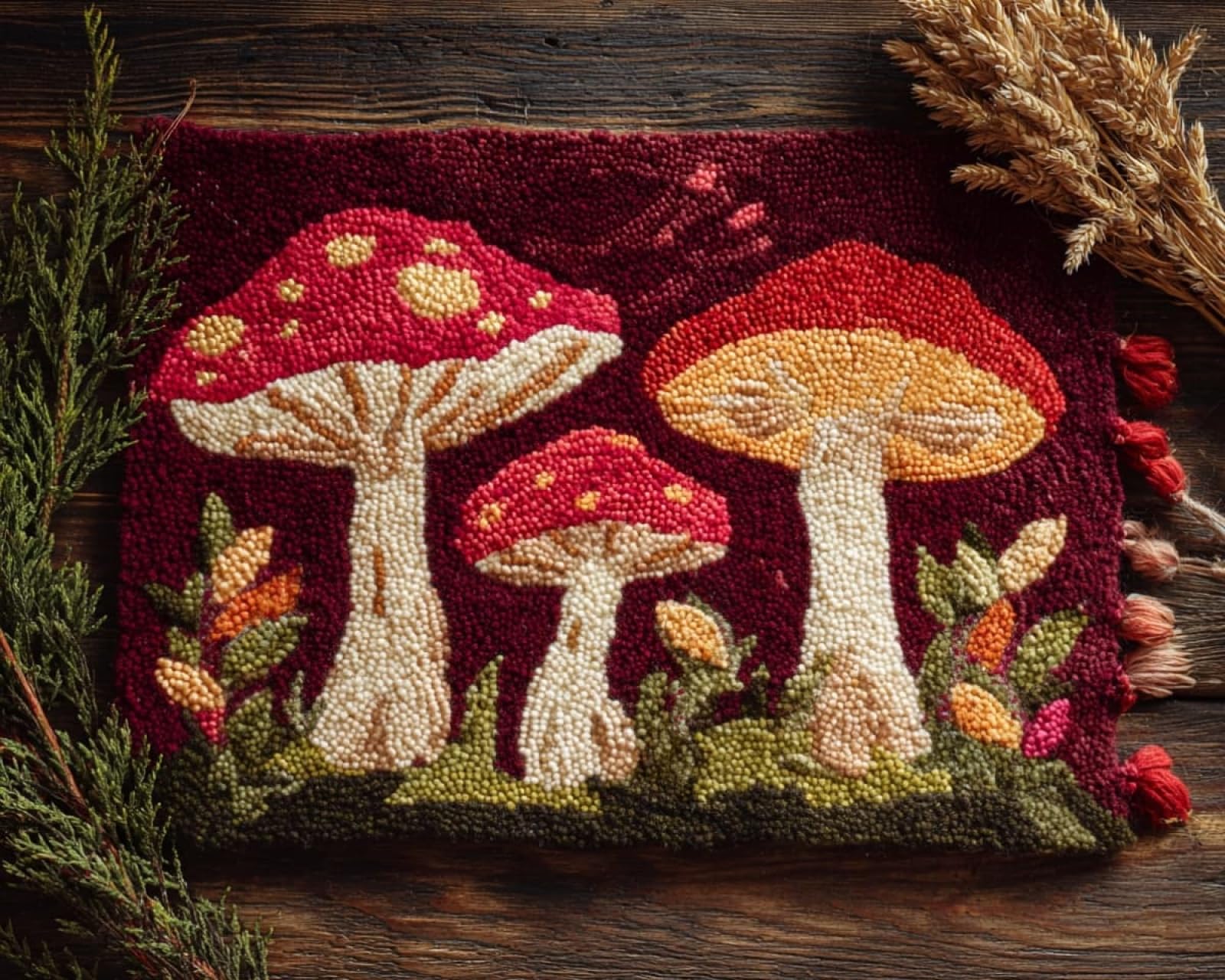 Wallphantom 002 Latch Hook Kits Rugs,Amazing Mushrooms,Handmade Self Knotting Set,Tapestry Kits For Adults,Cushion Latch Hook Rug Pre-Printed Pattern Craft For Adults,80X115cm
