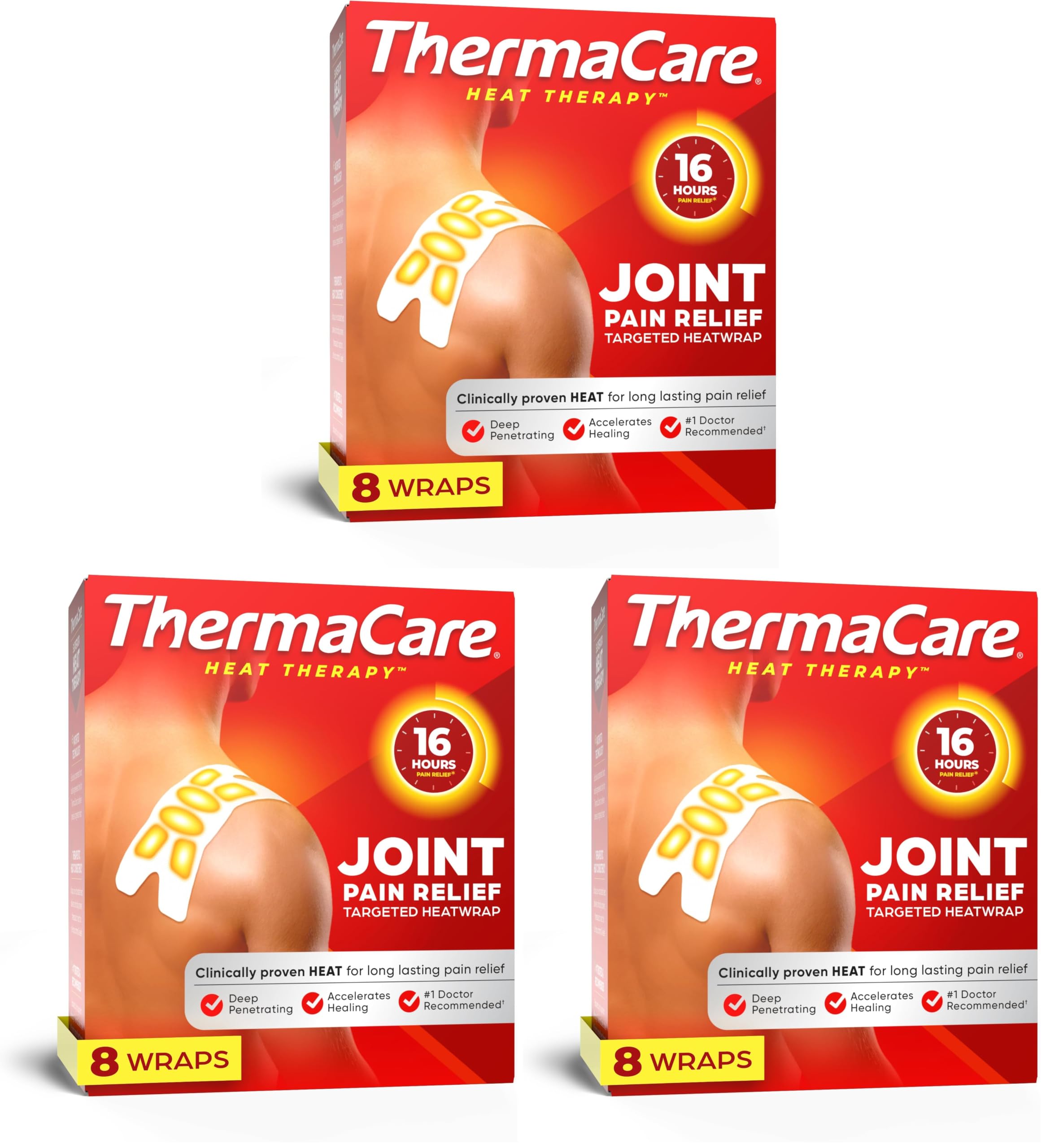 ThermaCare Portable Heating Pads for Muscle &amp; Joint Pain Relief - Adhesive Heat Wraps, Drug-Free Heat Therapy - Flexible, Discreet Heat Patches for Daily Comfort &amp; Wear - 8 Count (Pack of 3)