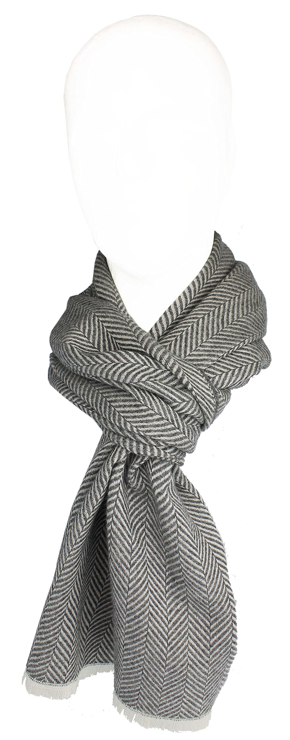 Sciarpa da uomo in lana, sciarpa a spina di pesce, colore grigio medio alla moda, 95% lana (merino), 5% di cachemire