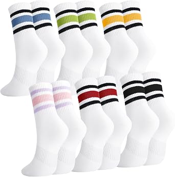 6 Pairs Retro Stripe Tube Socks Classic Athletic Sport Running Crew Casual Cotton Novelty Socks for women Girls