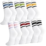 6 Pairs Retro Stripe Tube Socks Classic Athletic Sport Running Crew Casual Cotton Novelty Socks for women Girls