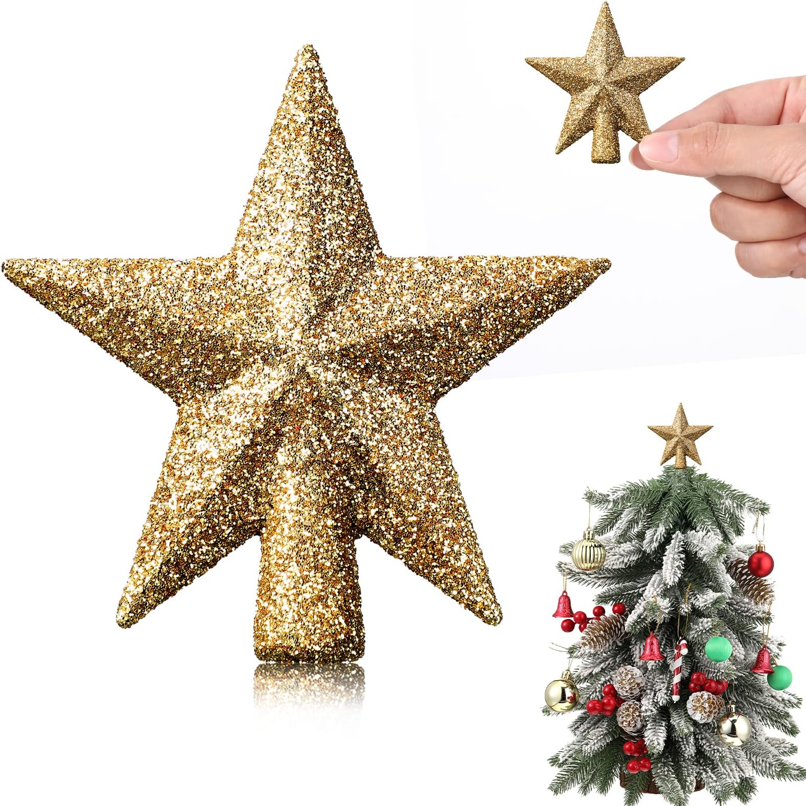 Hanaive Valentines Tree Topper Mini Star Small Treetop for Christmas Tree Star Ornaments Decorative for Home Xmas Holiday Party(Gold,2.36 Inch,Glitter)