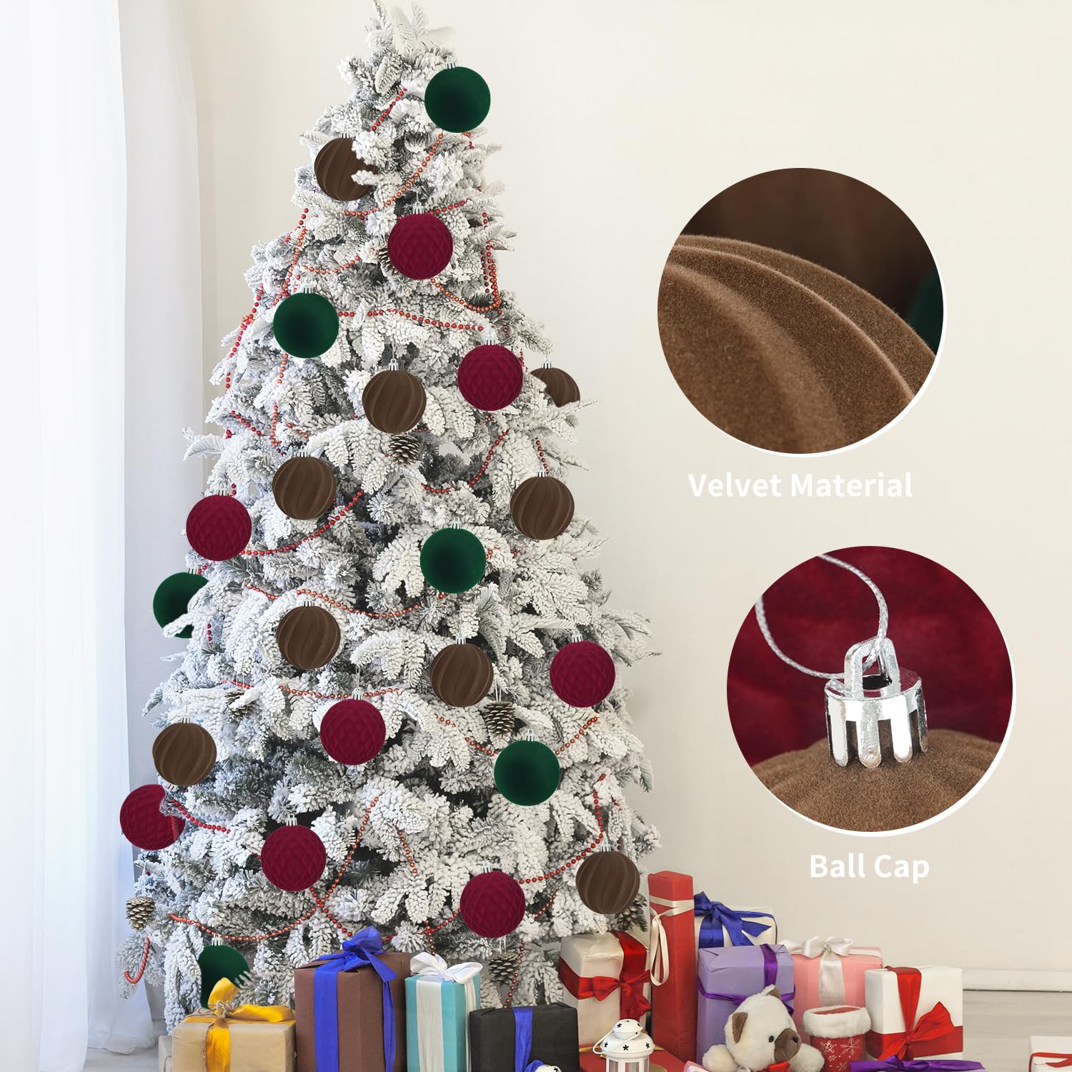 Miaikoe 15 Pcs Velvet Christmas Balls Hanging Ornaments Set - Image 2
