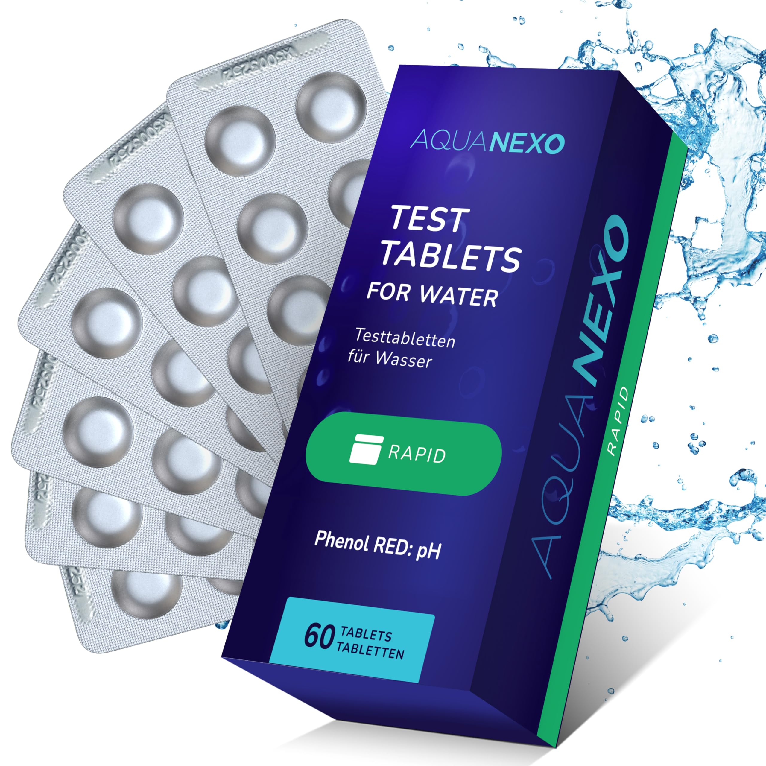 AQUANEXO Rapid Phenol Red Pool Tablets, Testtablets pH Value, selectable: 60x or 120x for Shake Tester, Pooltesters, Measuring, Whirlpool Accessories (60)