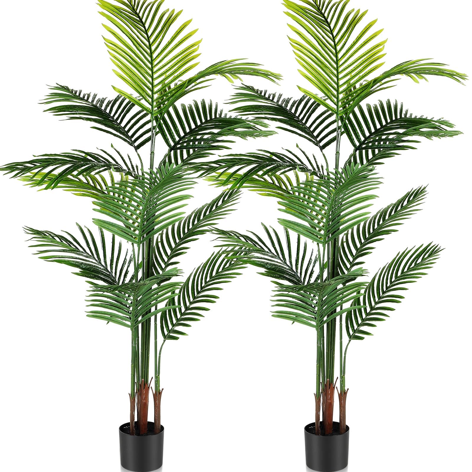 Jexine 2 Pack Artificial Palm Trees 5Ft, Fake Plants Fake Trees Artificial Areca Palm Plants for Outdoor Indoor Faux Palm Tree in Pot for Pool Home