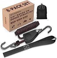 Vista 11 de 12 cuerdas ajustables con gancho de 1/8", correa de amarre resistente con engranaje metálico reforzado, polea con trinquete, elásticas, para colgar