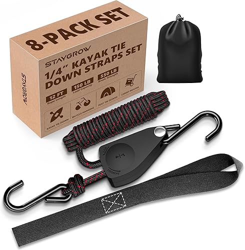 Miniatura 14 de 2 correas de amarre con trinquete para kayak, fijar canoa en portaequipajes, senderismo, campamento, navegación, actividades acuáticas, gancho