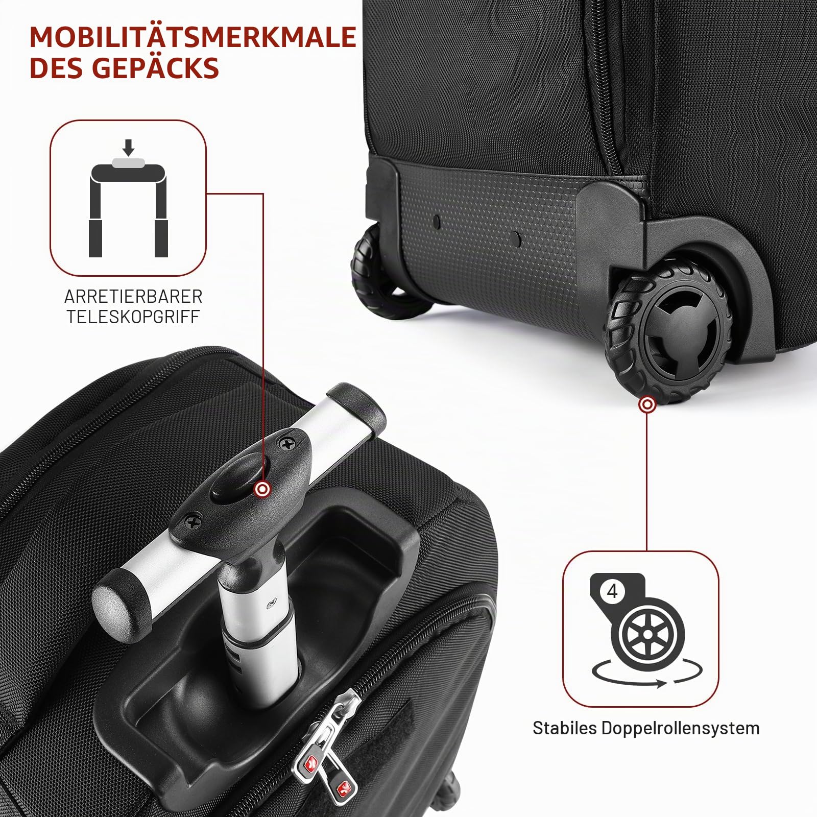 star cloud Rollrucksack mit Rollen, USB- und Typ-C-Ladeanschlüssen, 21 x 14 x 9 cm, Schwarz, 17.3 INCH, Reiserucksäcke