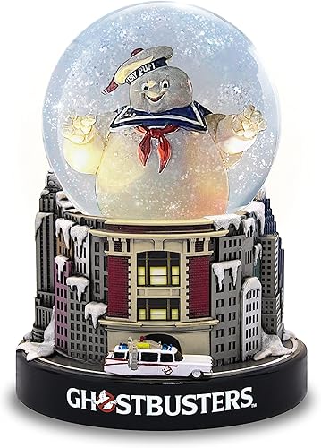 Globo iluminado con purpurina de los Cazafantasmas con The Stay Puft Marshmallow Man ATOP una base esculpida