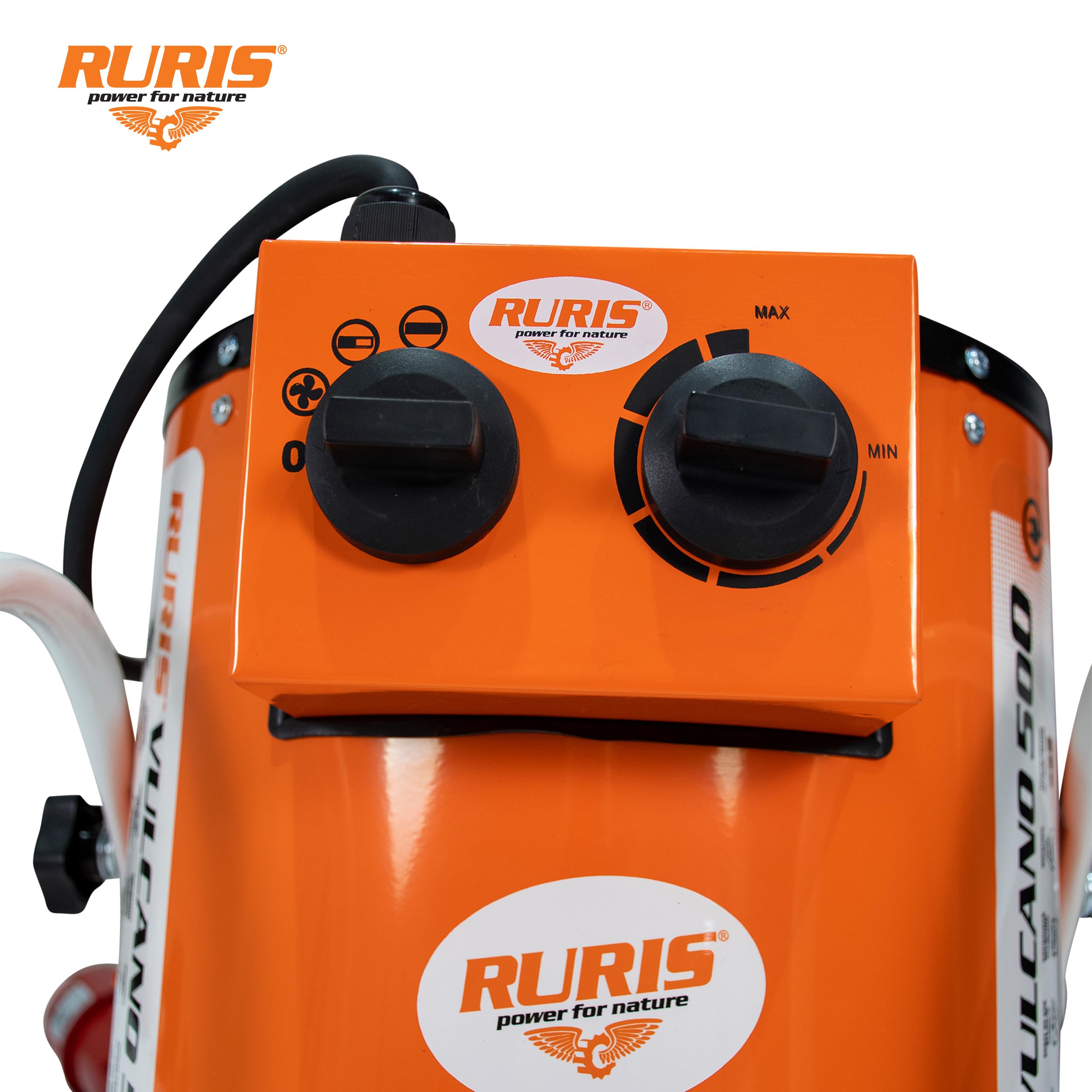 RURIS VULCANO 500 5kW, 3 livelli di riscaldamento, 411 m³/h, Termostato integrato, IPX4, 380-400V, per officina, garage, cantiere