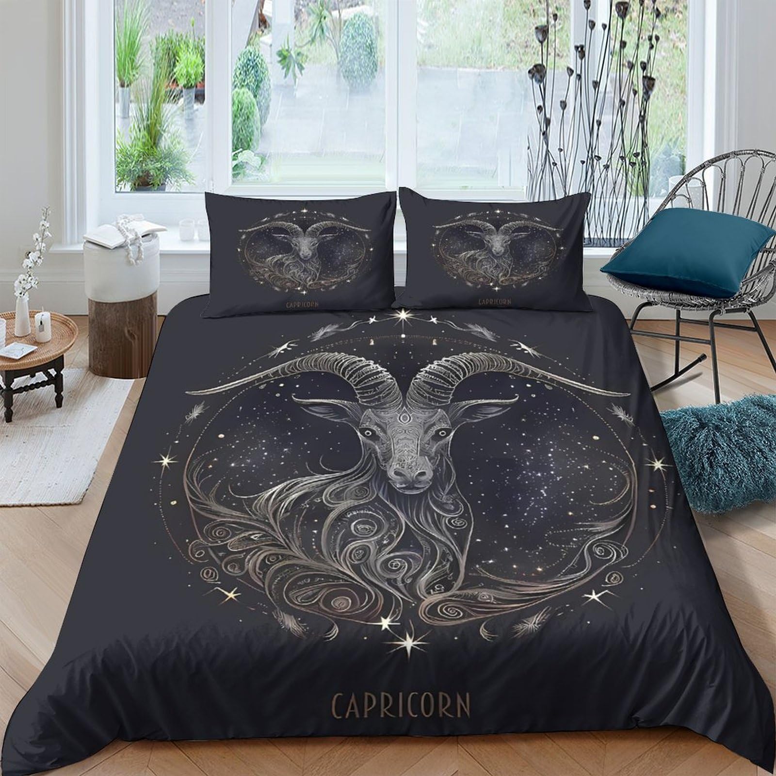 Ctjqhvkz Style-10 3D Printed Mystic Goat Fitted Sheet Microfiber Dark Art Zodiac Mattress Cover For Bedroom Dorm Decor Easy Care Single（135X200cm）