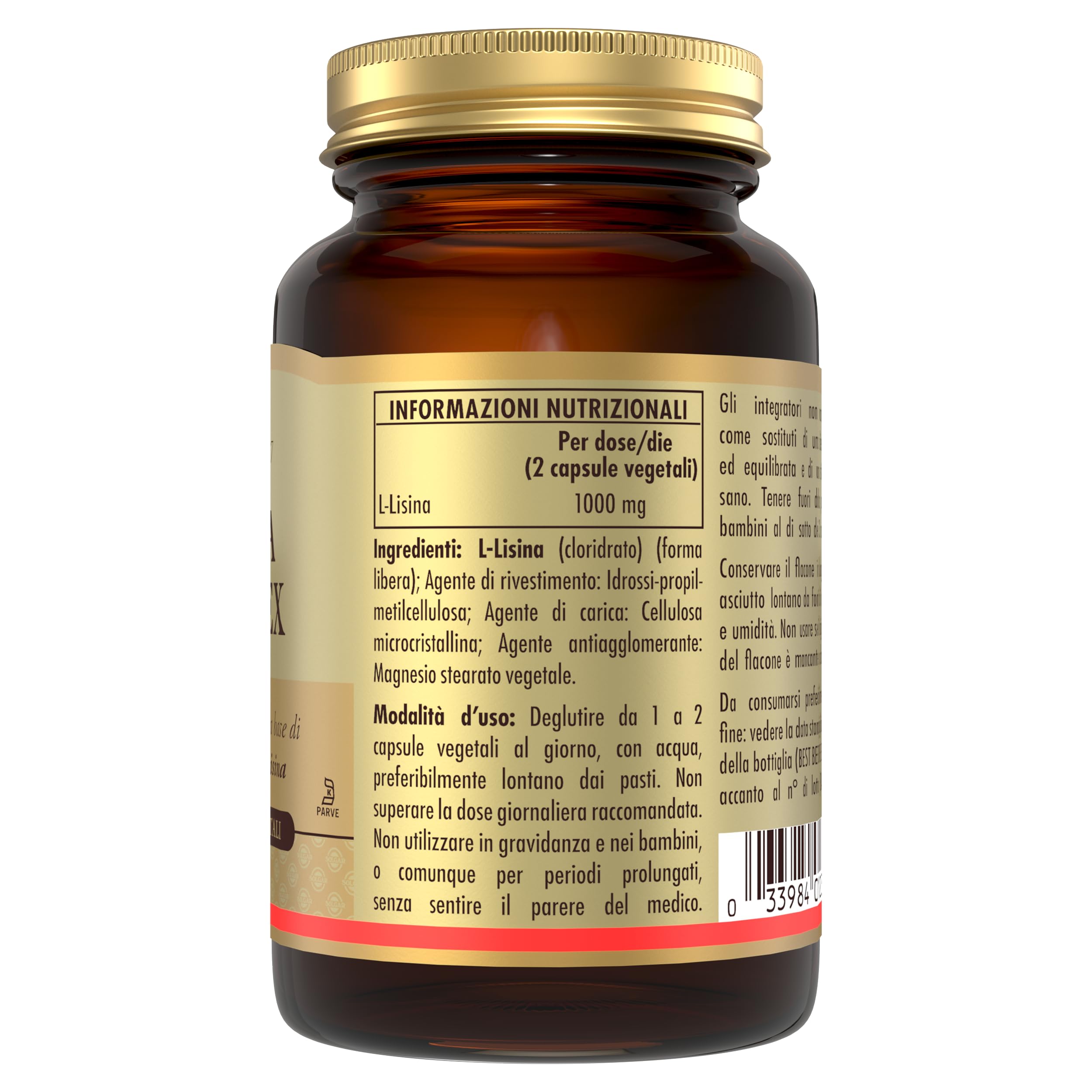 Solgar LISINA SIMPLEX, 50 capsule vegetali – L‑Lisina HCl – amminoacido essenziale