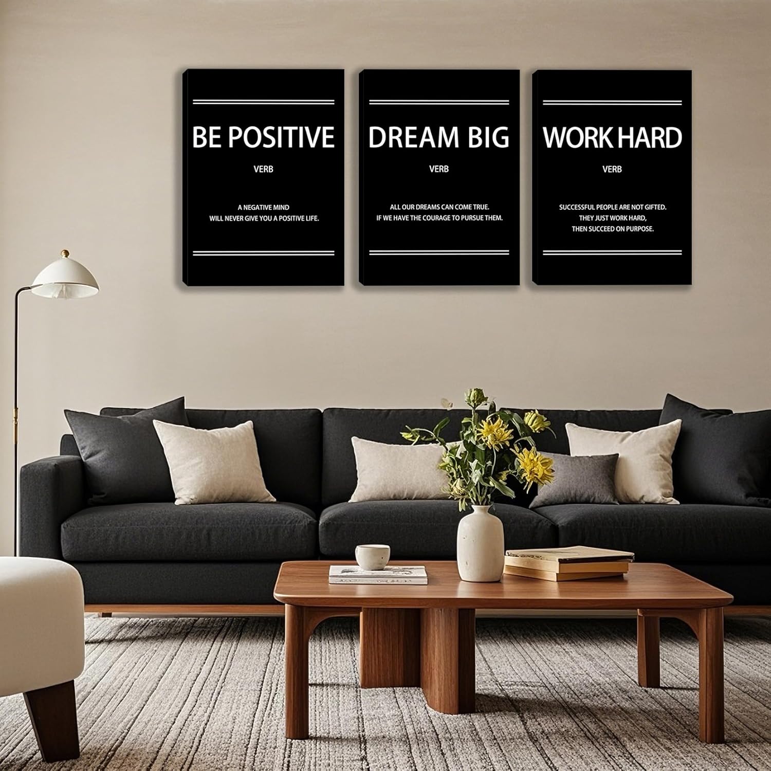 3 Panel Print Canvas Wall Art Motivational Office Wall Decor Painting Inspirational Posters Modern Inspiring Artwork for Home Living Room Bedroom Wall Decor Office Wall Art Ready to Hang - 48"Wx24"H