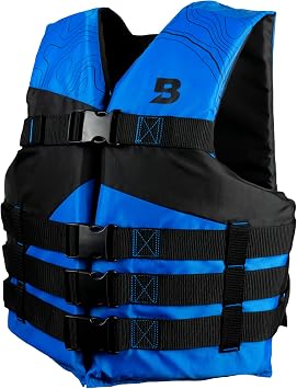 Bluestorm 4-Buckle Watersports General Boating Life Jacket for Adults | US Coast Guard USCG Approved Type 3 Universal Foam Life Vest Preserver PFD, Deep Blue, Adult Universal