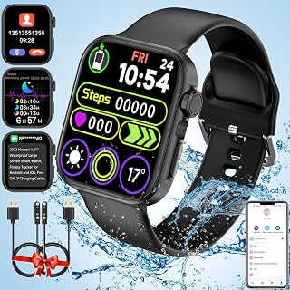Smart Watch for Men Women, 2023 Newest 1.81" Big Touch Screen Fitness Watch with Answer/Make Call Heart Rate Monitor, Waterproof Bluetooth Smartwatch for Android and iOS Phone Black