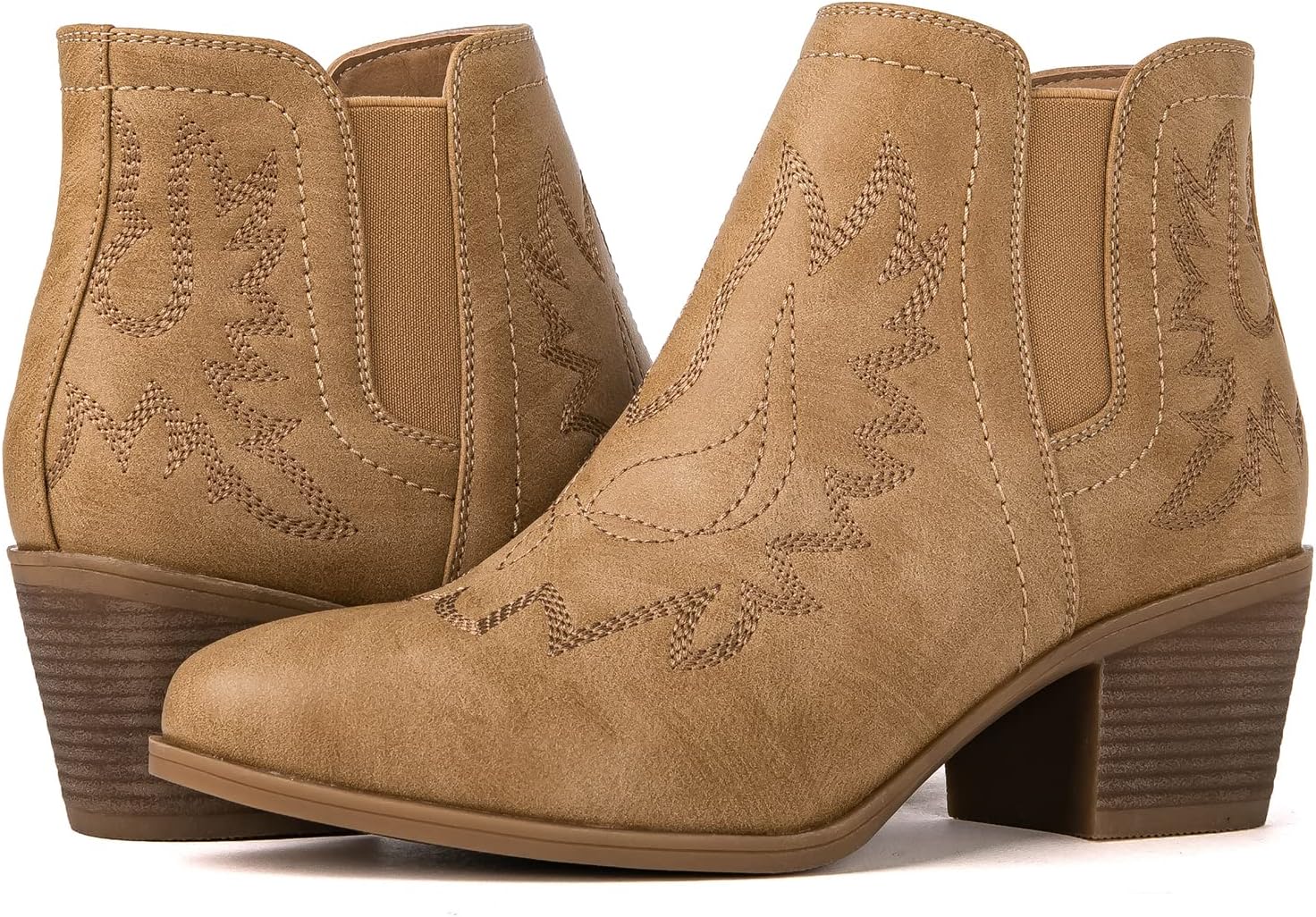 GLOBALWIN Women's Cowgirl boots Western Short Ankle Pull On Comfortable Cowboy Boots For Women Low Heel