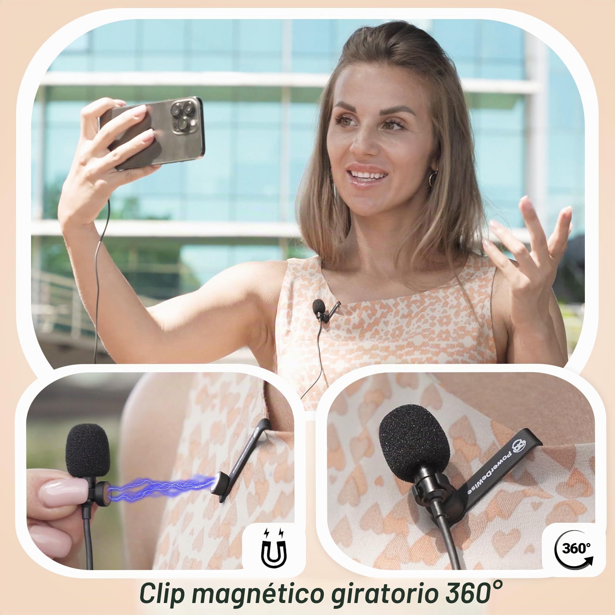 PowerDeWise - Micrófono Lavalier de Grado Profesional con Clip para cámara, teléfono, iPhone, GoPro, grabación de vídeo ASMR, pequeño micrófono de Camisa de 3,5 mm con Sistema de Clip fácil