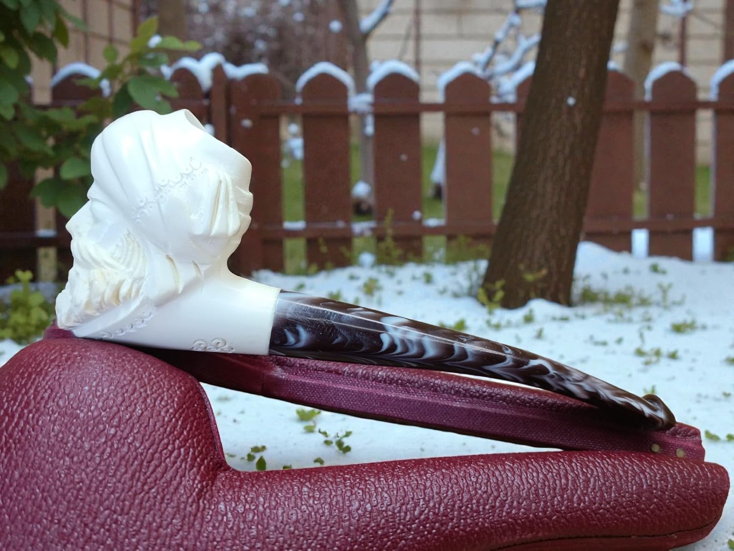 Meerschaum Online Block Meerschaum Mystic Sultan Pipe, Hand-Carved Smoking Pipe with Ornate Headdress, 134mm Length