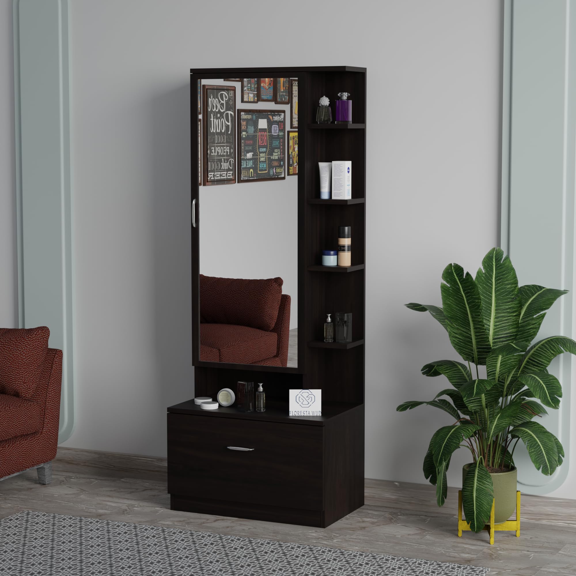 Viz Craft Engineered Wood Dressing Table with Mirror & Shelves Storage for Living Room | Bedroom | Modern Design Vanity Table (Finish Color - Wenge, Do It Yourself)-image-29